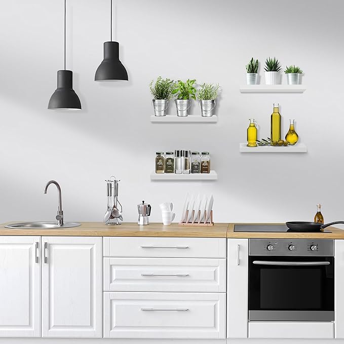 Sorbus Floating Shelves for Wall – 16 Inch Floating Shelf for Kitchen, Bedroom, Living Room, Bathroom, Home & Wall Decor - Mounted Bathroom Shelves with Invisible Brackets (White, 4 Pack)