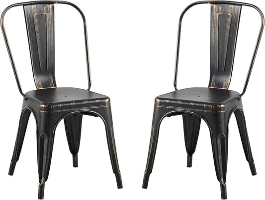 AC Pacific Stackable Metal Dining Chairs Set of 2 for Indoor and Outdoor Use, Durable Stacking Seat, Farmhouse Kitchen, Bar, Patio, Bistro, Cafe, Industrial Style, 2pcs, Sanded Matte Black