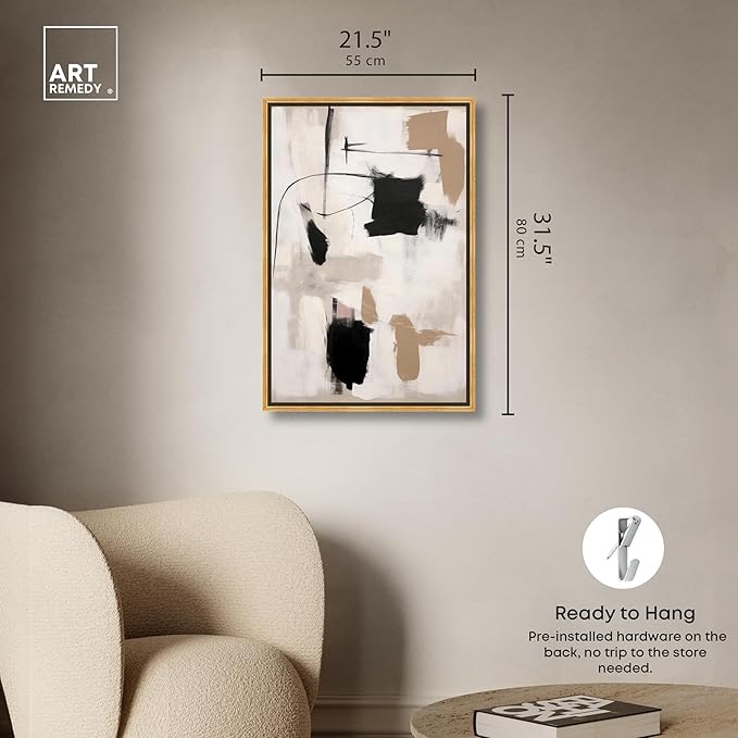 Art Remedy Strings in Abstraction Canvas Muted Abstract Wall Art, Gold Frame, 20" x 30"