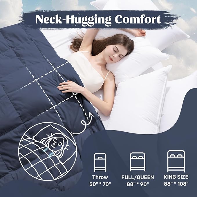 puredown® Soft Feather Down Blanket Lightweight Packable Down & Feather Fill Blanket for Indoor and Outdoor Use, Queen Size Blankets, 88"X90", Navy