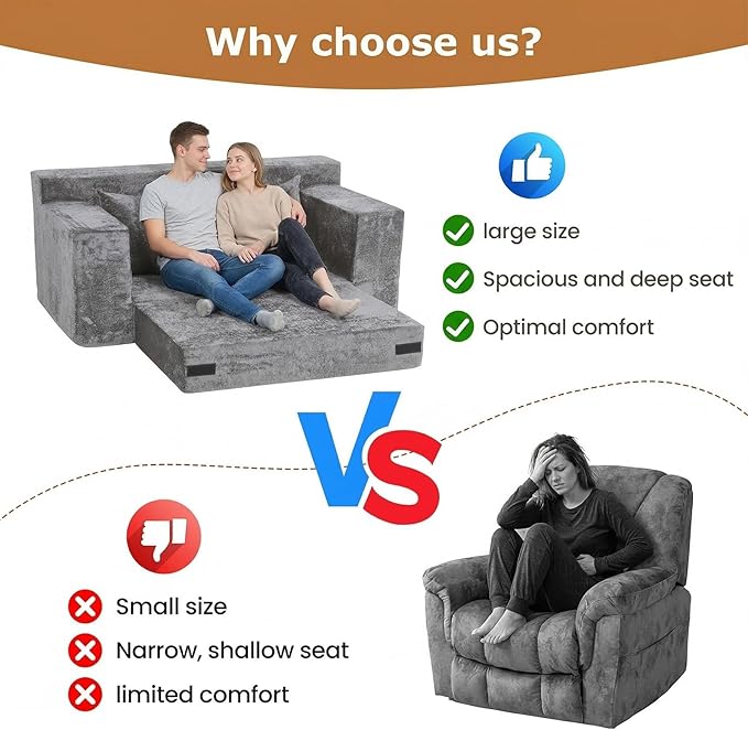 Convertible Sofa Bed, 5 in 1 Small Boneless Couch Pull Out Loveseat Sleeper Sofa,Corduroy Futon Couch Folding Mattress with 4 Pillows for Living Room (Light Gray, Loveseat(Silky Velvet))