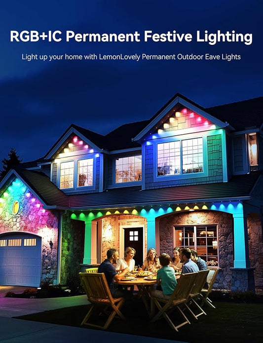 Permanent Outdoor Lights for House, RGB+IC IP67 Waterproof Smart Eave Lights 150ft with 108 LED, Eternity Lighting for Holiday Daily Decor, Work with Remote, APP