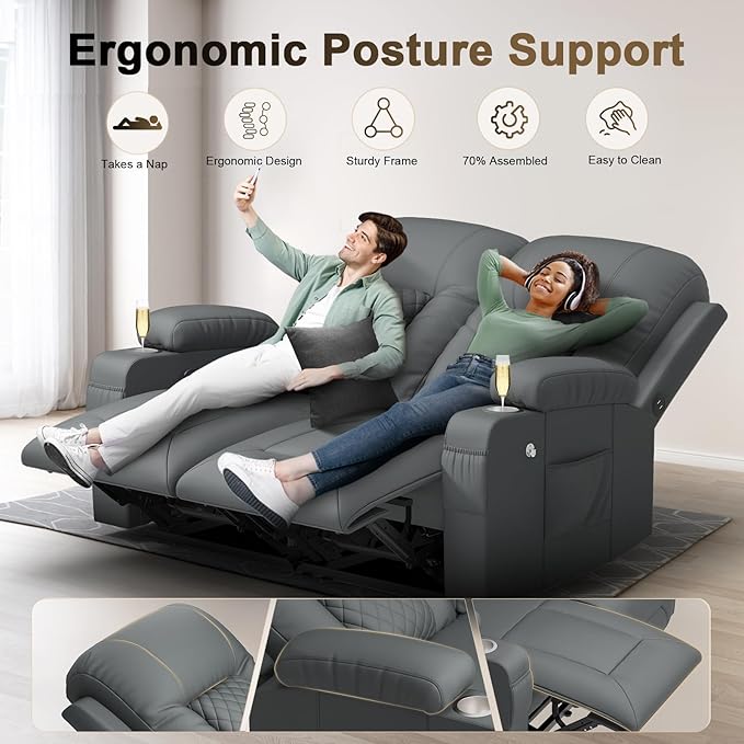 YONISEE Loveseat Recliner, Loveseat Recliner Sofa with Storage, Recliner Chair with USB Ports, 2 Cell Phone Holders, Cup Holder, Loveseat Couch for Living Room Home Theater Seating