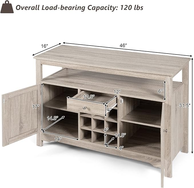 COSTWAY Buffet Cabinet Storage Sideboard, Server Console Table, Kitchen Cupboard Table with 2 Cabinets, Wine Rack & Open Shelf, 46 x 16 x 31.5 inches, Coffee Bar Cabinet for Entryway, Living Room