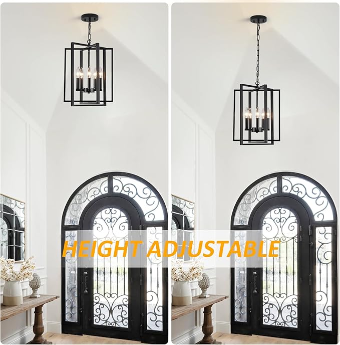 Black Modern Farmhouse Chandelier for Dining Room, 5-Light Pendant Lights Fixtures for Kitchen Island, Foyer Lighting Fixtures High Ceiling for Entryway Hallway Living Room Bedroom