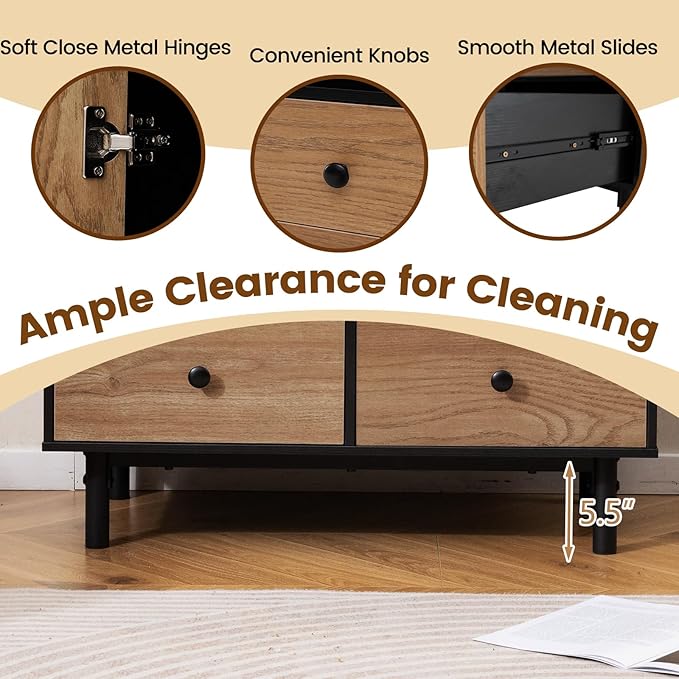 Giantex Storage Cabinet with 4 Drawers, Door and Open Compartment, 18" x 31.5" x 38.5" Inches, Metal Support Legs, Freestanding Side Cabinet, Buffet Sideboard for Living Room, Dining Room, Entryway
