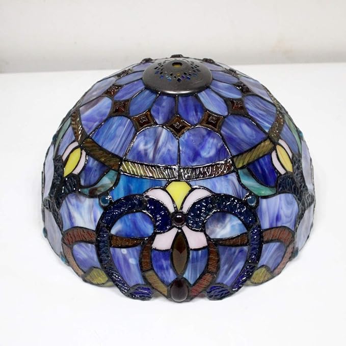 WERFACTORY Tiffany Lamp Blue Purple Stained Glass Style Table Lamp Reading Desk Light 12X12X18 Inches Decor Bedroom Living Room Home Office S558 Series