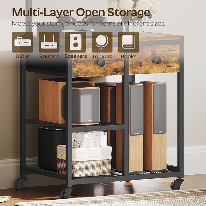 TV Stand with Mount, Corner TV Stand with Wheels, for TVs up to 50 Inches, Rolling Entertainment Center, Small TV Stands, for Living Room, Meeting Room, Bedroom, Rustic Brown DS08BR