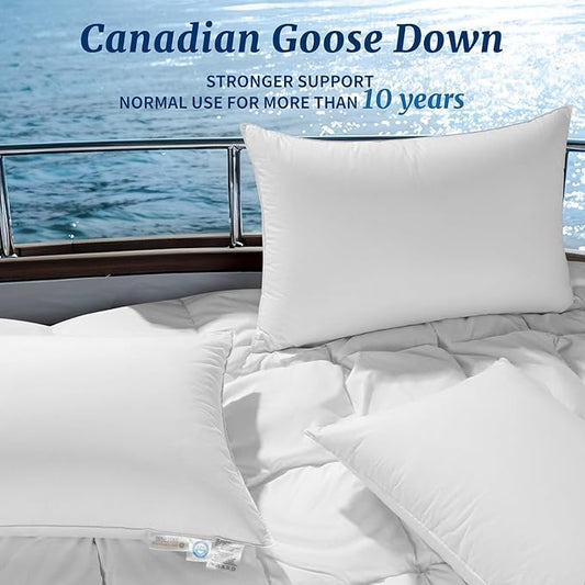 Canadian Luxury Goose Down Pillow Standard Size, 750 Fill Power, 100% Cotton with Teflon Shell- Ultra Comfort Sleep Pillows - Bed Pillows for Back, Stomach(White,Standard(Pack of 1))