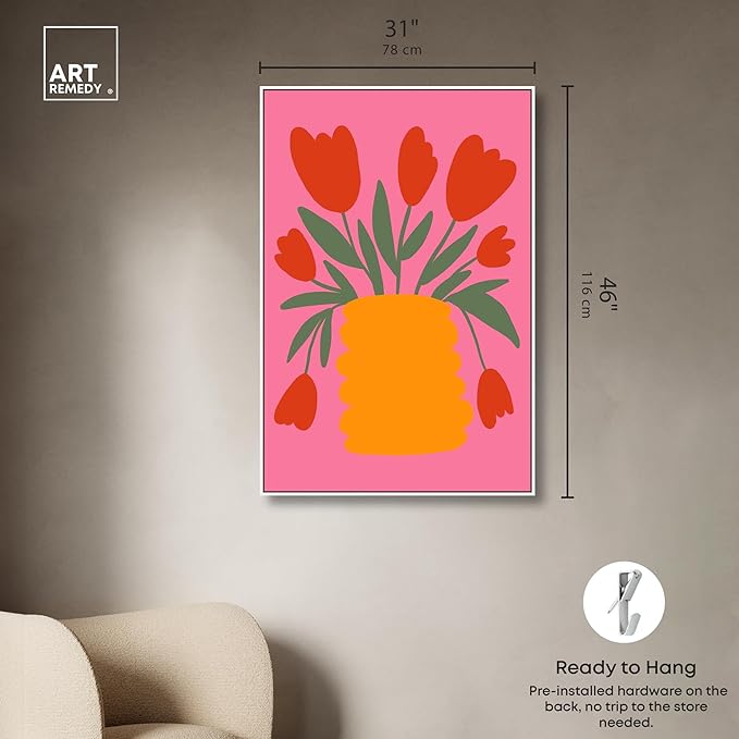 Art Remedy Bright Romantic Tulips Canvas Boho Colorful Wall Art, White Frame, 30" x 45"