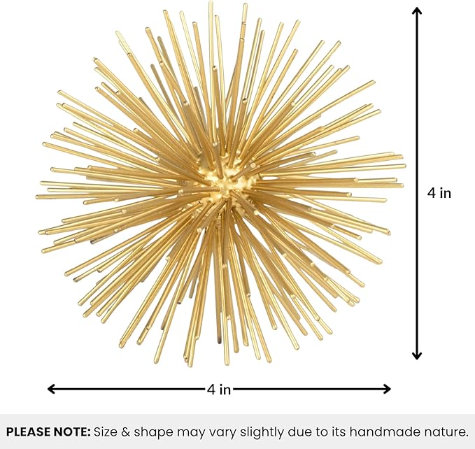 Torre & Tagus Spike Ball Gold Sphere Decor, Mid Century Modern Metal Gold Starburst for Home Decor On Shelf, Coffee Table, Wedding or Handmade Gift (4")