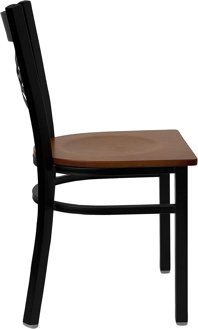 Flash Furniture HERCULES Series Black ''X'' Back Metal Restaurant Chair - Cherry Wood Seat
