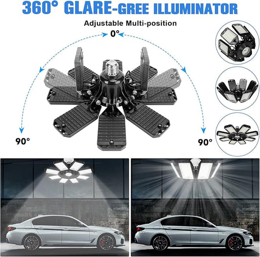 LED Garage Lights Bulb 8 Panels 2 Pack -200W, 20000LM 6500K Led Shop Light with 8 Deformable Panels, Basement Barn Light Garage Ceiling Lights