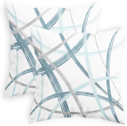 CaliTime Throw Pillow Cases Pack of 2 Cozy Fleece Arc-Shaped Abstract Geometric Lines Decorative Cushion Covers for Couch Bed Sofa Farmhouse Decoration 26 X 26 Inches Smoke Blue Grey