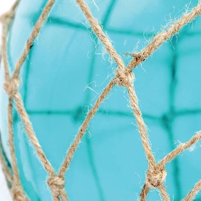Elegant Designs LT1050-AQU Buoy Rope Nautical Netted Coastal Ocean Sea Glass Table Lamp with White Fabric Shade, Aqua