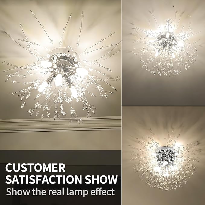 Chandeliers Crystal Flush Mount Ceiling Light Modern Sputnik Firework Close to Ceiling Lamp LED Flower Ceiling Light Fixtures for Dining Room Bedroom Kitchen Island Entryway Foyer 7 G9 Bulbs Included