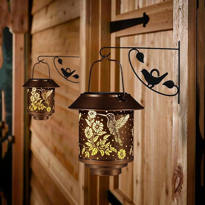 Hummingbird Solar Lantern Outdoor Hanging Sunflower Lights Gifts for Women Mom Metal Garden Decor Outside Waterproof LED Lanterns for Patio