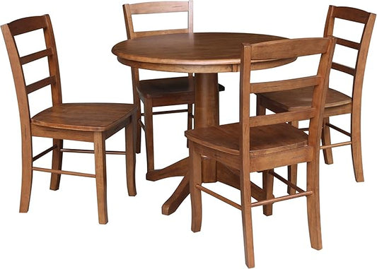 IC INTERNATIONAL CONCEPTS 36 in. Wood Dining Table with 4 Madrid Ladderback Chairs in Distressed Oak