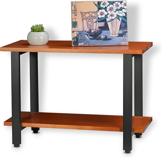 CONSDAN 2-Tier Bookshelf, USA Grown Solid Poplar Hardwood Sofa Table, Display Shelf, Industrial Bookshelf, Narrow Console Table for Entryway, Living Room, Hallway