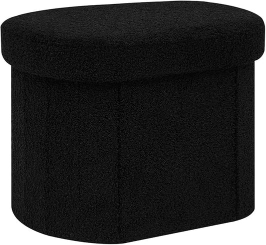PINPLUS Storage Ottoman Boulce Tufted Oval Small Ottomans Bench Foot Rest with Storage 16.1"x12.2"x12.2" (Black)