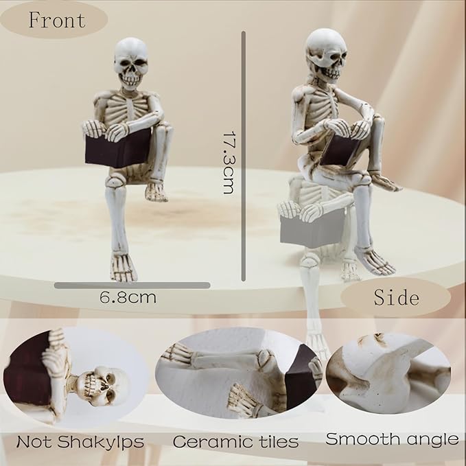 Modern Reading Figurine Decor Office, Human Skeleton Decor Library Resin Abstract Reading, Christmas Decorations Indoor Halloween for Graveyard, Thinker Style for Office Shelf Desktop