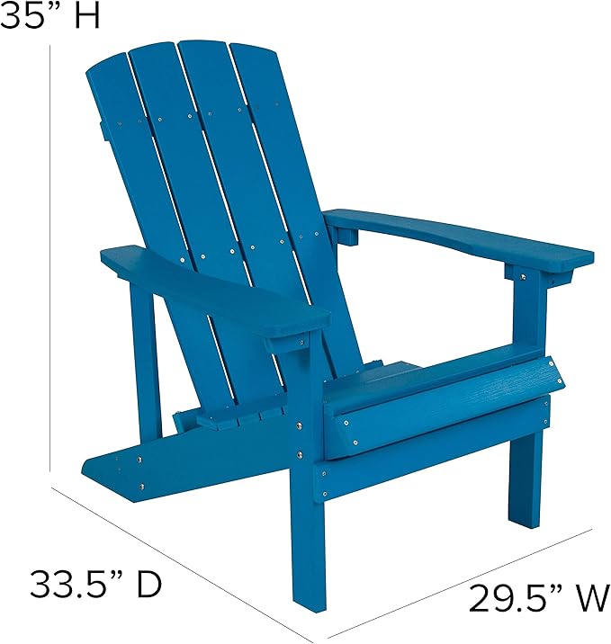 Flash Furniture Charlestown Poly Resin Adirondack Chair - Blue - All Weather - Indoor/Outdoor - Set of 4