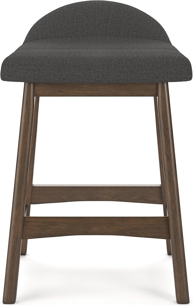 Signature Design by Ashley Lyncott Casual Counter Height Upholstered Bar Stool with Foam Cushion, 2 Count, 24.25" Seat Height, Wood Frame, Charcoal & Brown
