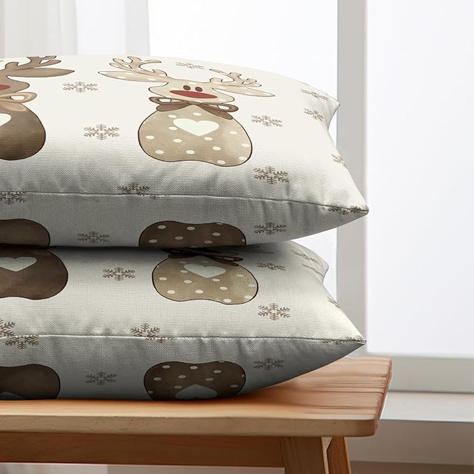 Christmas Reindeer Snowflakes Lumbar Throw Pillow Covers 12x20 Set of 2 Xmas Polka Dot Love Heart Bow Cute Brown Elk Deer Rectangle Pillow Cases Winter Holiday Decor for Home Couch