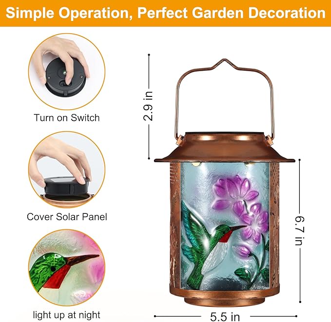 Hummingbird Solar Lanterns Outdoor Waterproof,Birthday Gifts for Women Mom Grandma Garden Decor,Hanging Solar Lights Wall Mount Decorations for Yard,Front Porch,Patio,Lawn Pathway Landscape