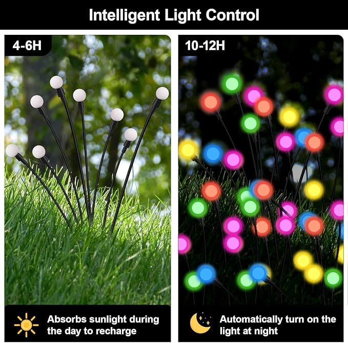 Swaying Solar Firefly Lights Outdoor, 8 Modes RGB Color Changing Firefly Swaying Solar Garden Lights for Outside Christmas Yard Patio Pathway Plant Landscape Garden Decor Multicolor(6 Pack)