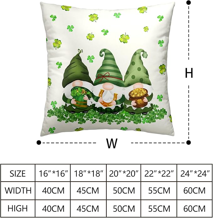 Set of 2 St.Patrick's Day Decorative Throw Pillow Covers 24x24 Lucky Clover Shamrocks Pillow Cases Square March Holiday Cotton Blend Pillowcase for Home Sofa Couch Decor