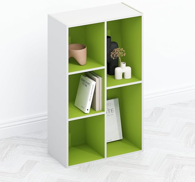 Furinno TOMI TV Stand, 5-Cube Entertainment Center with Open Shelf, Reversible TV Console, for Living Room, Bedroom, Home Office, Green