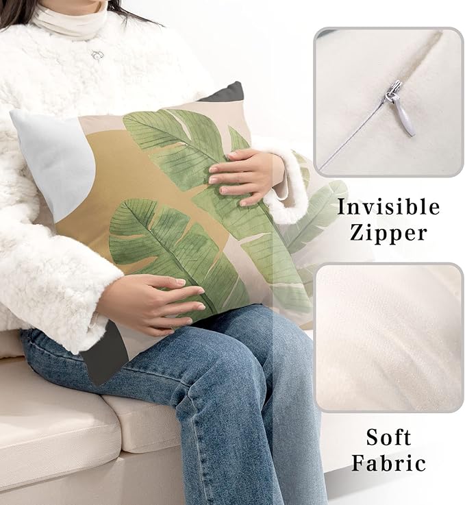 18x18 Inch Summer Tropical Plant Pillow Cover Green Leaves Throw Pillow Covers Jungle Palm Tree Pillowcase Cotton Blend Garden Decor for Floor Chair Bed in 2 Pcs