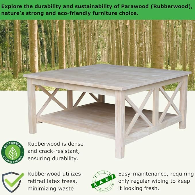 Solid Wood Hampton Square Coffee Table, Unfinished
