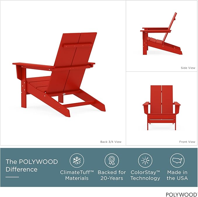 POLYWOOD Contemporary Modern Oversized Adirondack Chair in Sunset Red