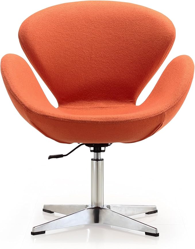 Manhattan Comfort Raspberry Adjustable Swivel Accent Chair Set of 2 with 360° Turn, Polished Chrome Base, Modern Retro Design, Ideal for Living Room and Home Office, Orange Wool Blend