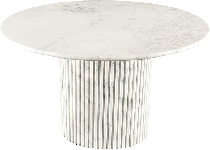 Meridian Furniture 248White-DT48 Genoa Collection Art Deco Dining Table with Handcrafted Genuine Marble, White Marble with Light Grey Veining, 48" W x 48" D x 30" H, White