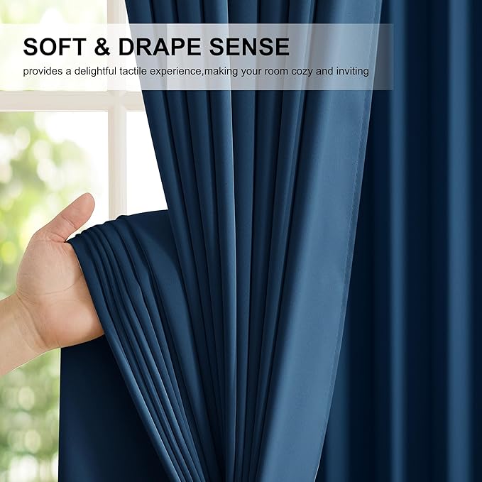 NICETOWN Moroccan Blue 100% Blackout Curtain Panels, 2 Pieces of 52x84 Inch Rod Pocket Window Drapes with Black Liner for Bedroom, Energy Smart & Noise Blocking Out Drapes for Baby Room