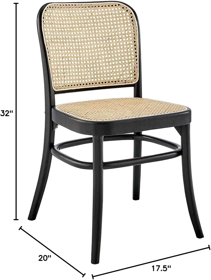 Modway Winona Elm Wood Cane Rattan Seat, Dining Side Chair, Black