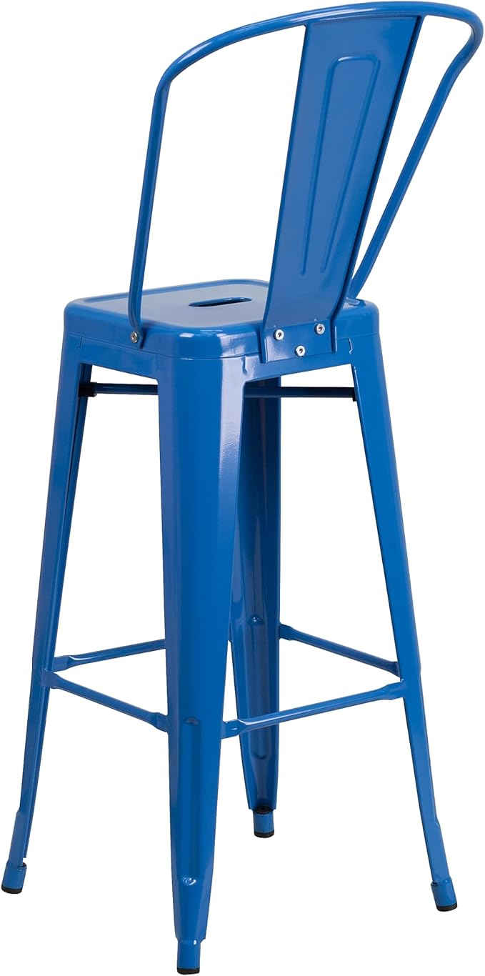 Flash Furniture Lily Commercial Grade 4 Pack 30" High Blue Metal Indoor-Outdoor Barstool with Removable Back