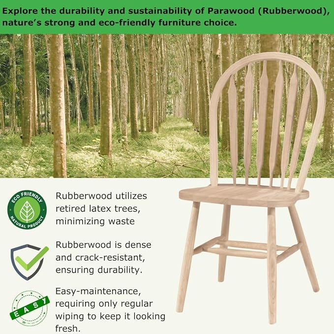 Solid Wood Windsor ArrowBack Dining Chair with Plain Legs, Unfinished