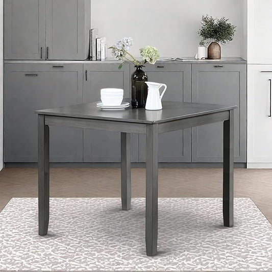 Dining Table for 4, Wooden Square Kitchen Table with Natural Woodgrain Finish, 34.5" MDF Modern Dining Table with Solid Wood Tapered Legs and Rounded Corners, Easy Assembly, Gray