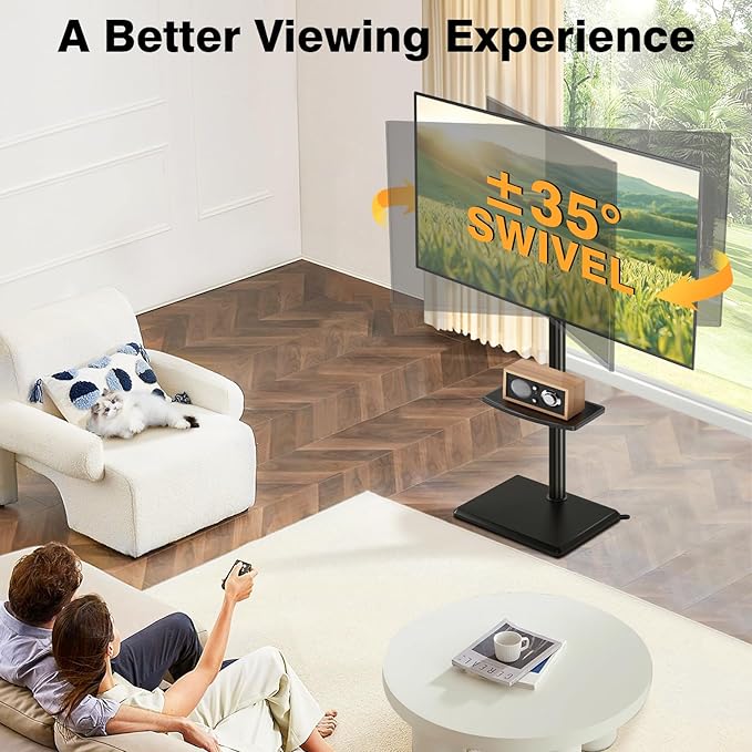 TVON Floor TV Stand with Mount for Most 32-60 Inch Flat/Curved TVs up to 88 lbs, Height Adjustable TV Mount Stand with Wood Base, Swivel TV Stand for Bedroom, Corner & Living Room, Max VESA 400x400mm