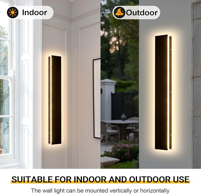 70.8in Outdoor Wall Lights, Upgraded 4.72in Wide Black Exterior Light Fixtures Wall Mount, Waterproof Modern Porch Light,3000K Long Strip LED Linear Outdoor Sconces Wall Lighting for House