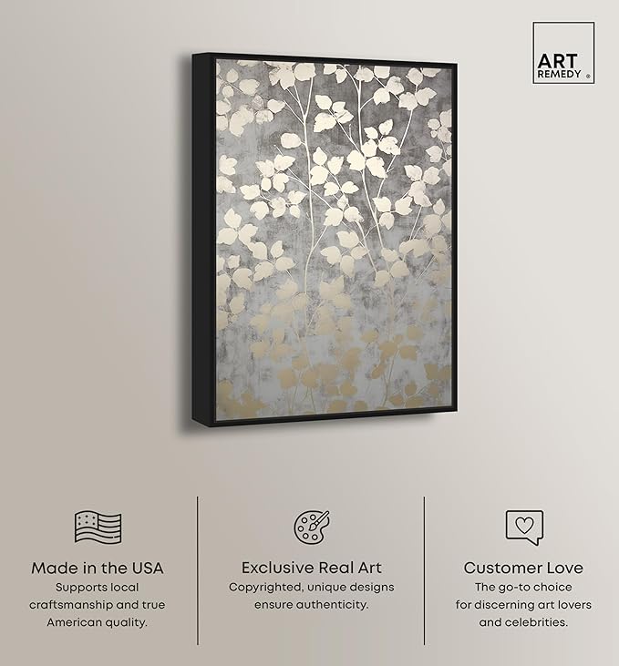 Art Remedy Silvery Gray Garden Canvas Elegant Floral Wall Art, Black Frame, 30" x 45"