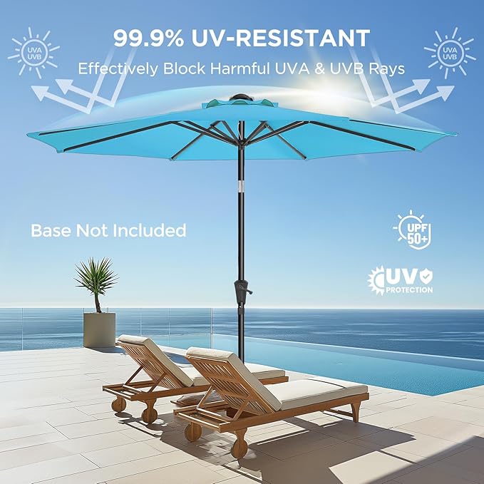 HOMSHADE Outdoor Patio Umbrella - Market Table Pool Deck Umbrella with Push Button Tilt, Crank, UPF50+ UV Protection and Sturdy Ribs, 3-Year Fade Resistance, 220GSM Solution-Dyed Fabric (No base)