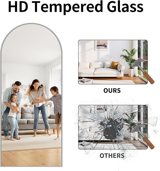 76"x34" Arched Full Length Mirror, Large Floor Mirror with Aluminum Alloy Frame Standing Hanging or Leaning Wall-Mounted Mirror, Vanity Mirror for Living Room and Bedroom,Silver