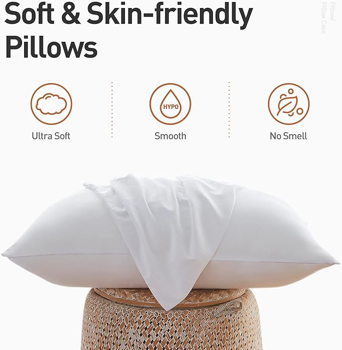 Acanva Bed Pillows for Sleeping 2 Pack, Premium Plush Fiber with Removable Breathable Cover Skin-Friendly, Standard, White