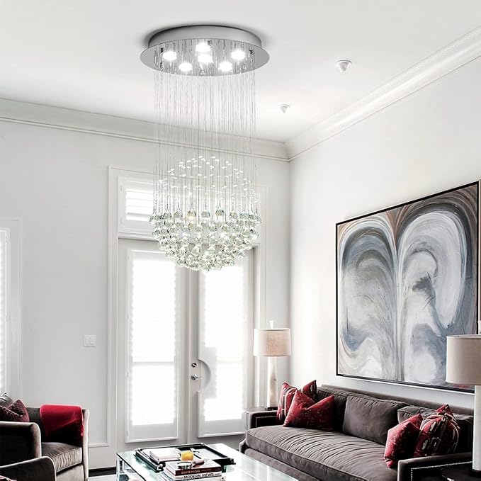 Saint Mossi Chandelier Modern K9 Crystal Raindrop Chandelier Lighting Flush mount LED Ceiling Light Fixture Pendant Lamp for Dining Room Bathroom Bedroom Livingroom 6 GU10 LED Bulbs Required H32 X D18