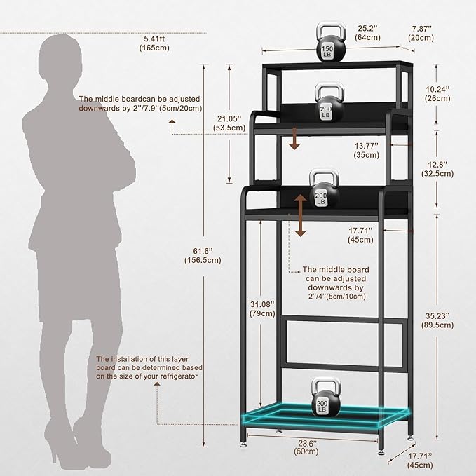 4-Tier Mini Fridge Stand with Storage,Mini Fridge Cabinet with Storage,Mini Fridge and Microwave Oven Stand,Bakers Rack,Mini Fridge Shelf for Home Office Dorm(Black Wood Grain)